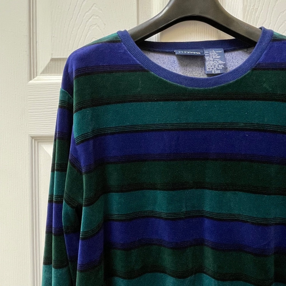 Vintage Liz Claiborne Liz Sport Womens L‎ Velour Collared Pullover Ribbed Waist